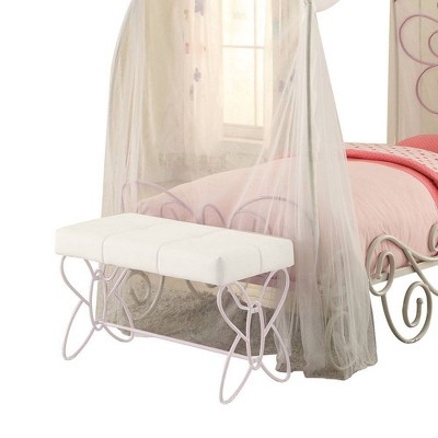 Priya II Full White and Light Purple Metal Canopy Bed with Butterfly Design