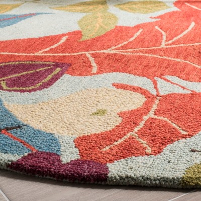 Handmade Blue Floral Tufted Wool Round Area Rug