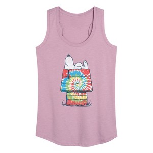 Women's - Peanuts - Snoopy Tie Dye House Graphic Racerback Tank - 1 of 4