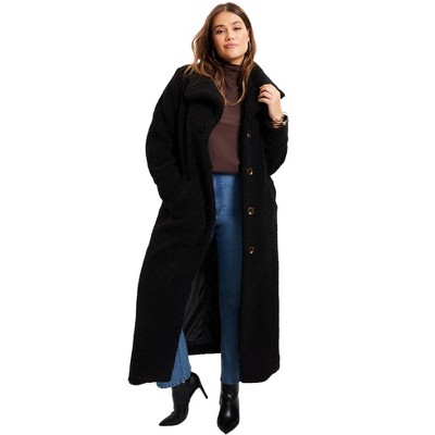 June + Vie By Roaman's Women's Plus Size Maxi Teddy Fleece Coat, 10/12 -  Black : Target