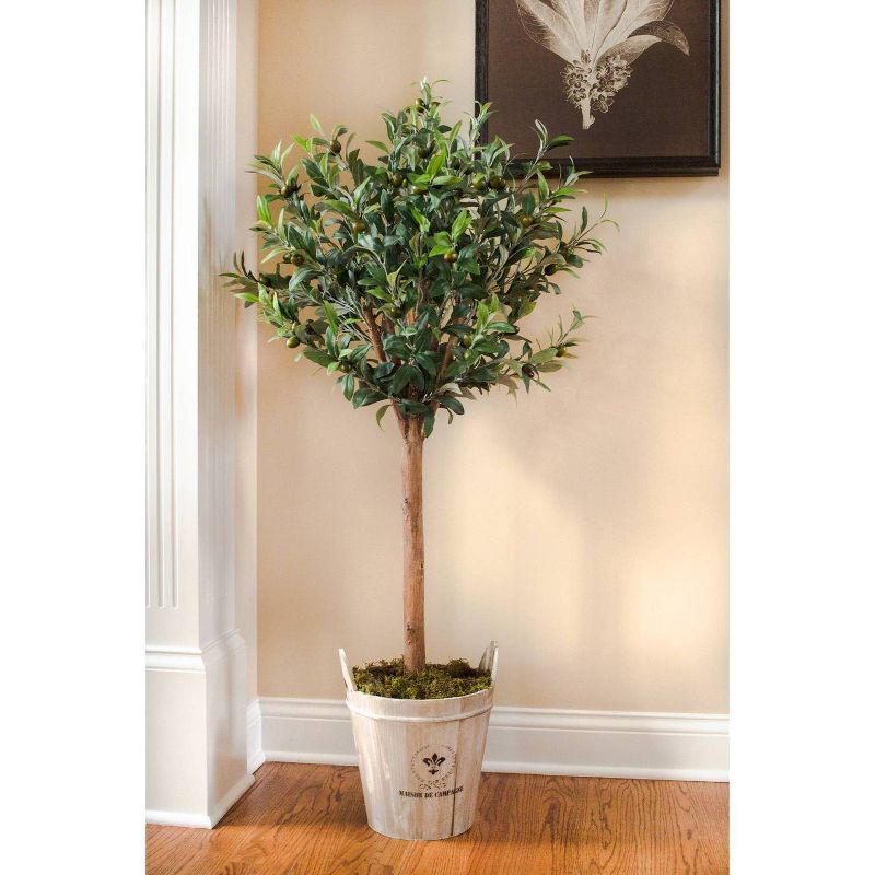 4.5' Olive Topiary Tree with European Barrel Planter - Nearly Natural, 6 of 9