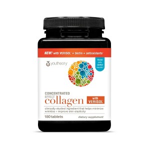 Youtheory Concentrated Effect Collagen with Verisol – Supports skin, hair & nails with biotin & vitamin C, gluten/soy/dairy free, 180 tablets - 1 of 4