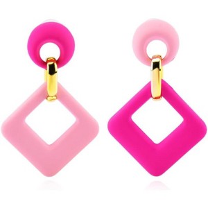 Neon Pink Geometric Earrings - 80s Inspired Acrylic Drop Design for Vintage Halloween & Costume Parties - 1 of 4