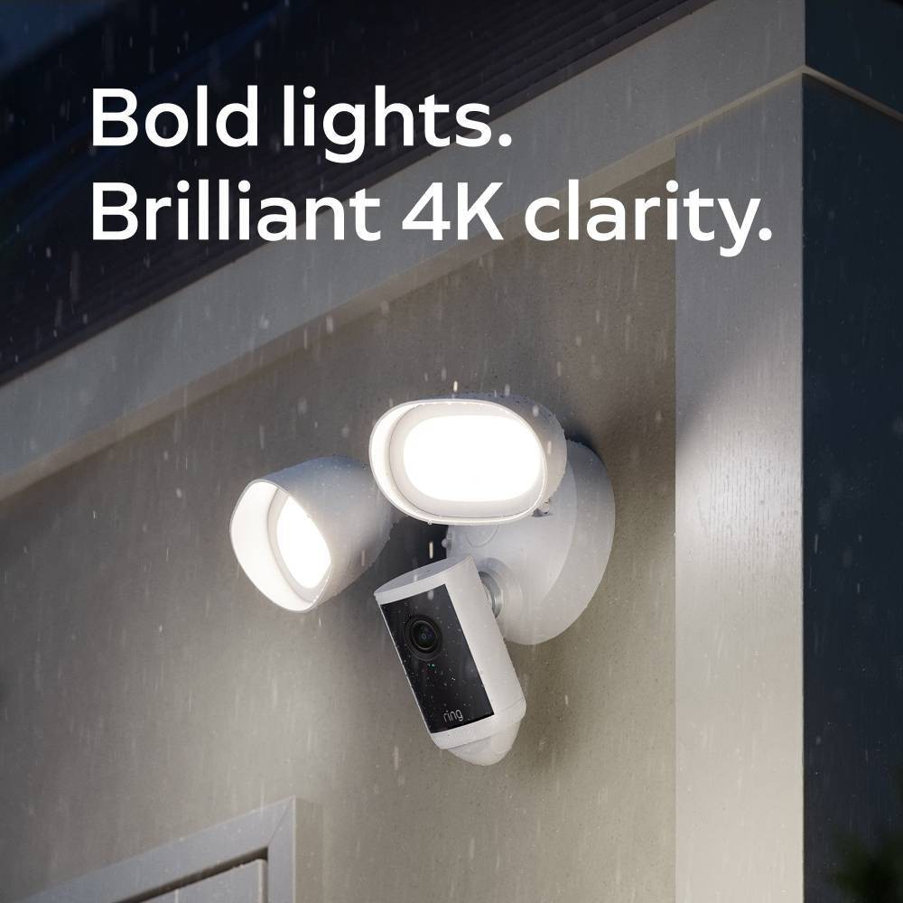 Ring Floodlight Cam 4K Pro Outdoor Security Camera with Wi-Fi, Retinal 4K, 10x Enhanced Zoom and Motion-Activated Floodlights - White