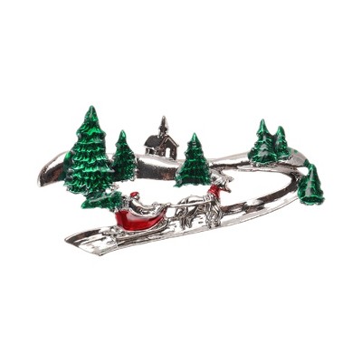 Unique Bargains Christmas Brooches YNCP7357 Alloy Dripping Wax Silver Tone Green 3.03"x1.65" 1 Pc