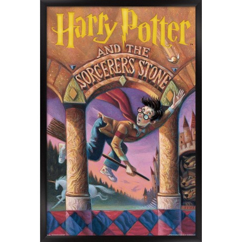 Trends International 24X36 Harry Potter and the Sorcerer's Stone - Book  Cover Framed Wall Poster Prints Black Framed Version 24 x 36