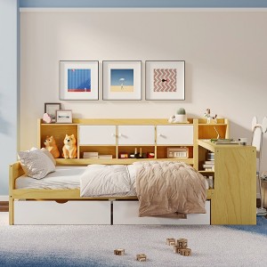 Full Size L-Shape Daybed with Seven Storage Cabinets and Two Storage Drawers for Kids Bedroom - 1 of 4