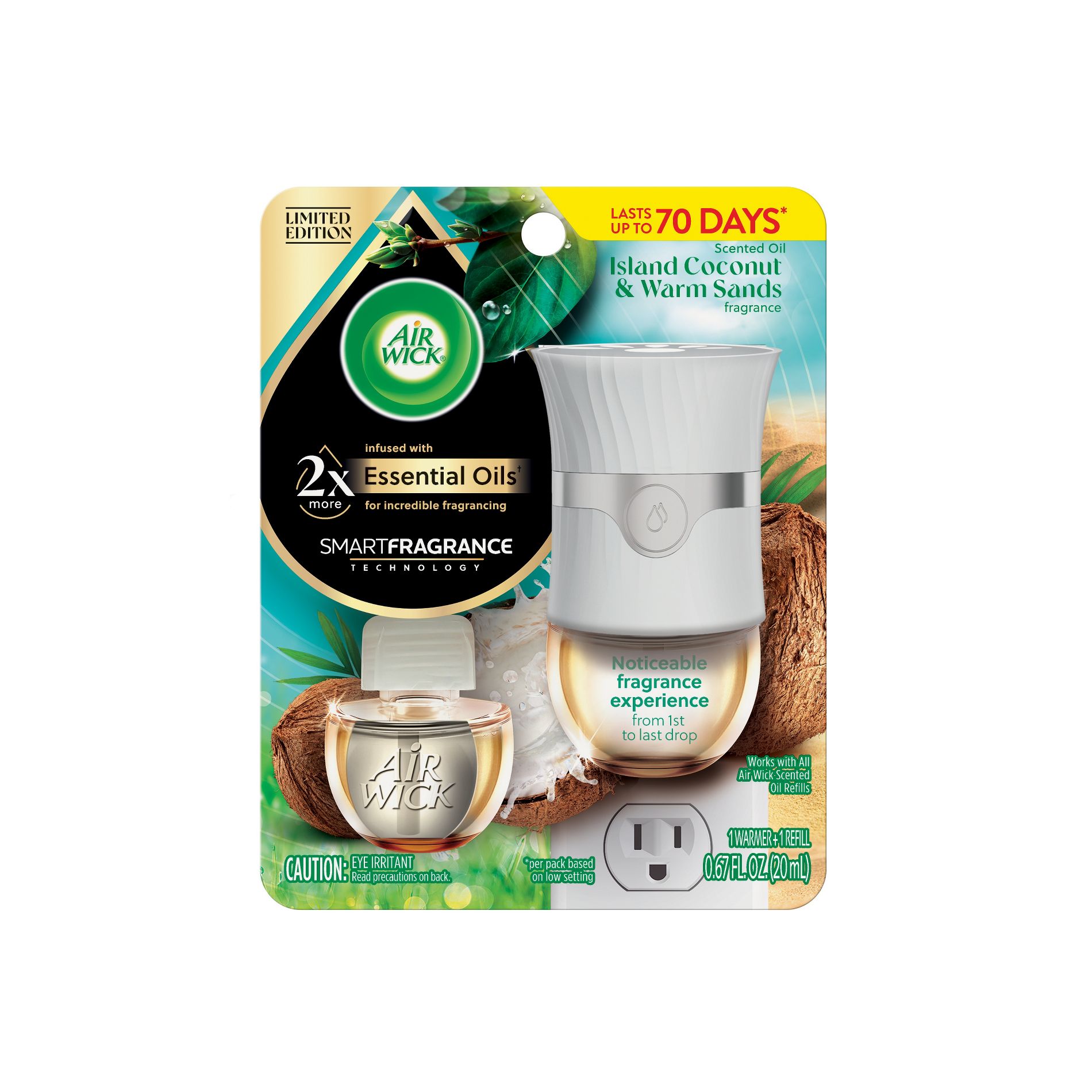 Air Wick Vibrant Scented Oil Air Freshener Starter Kits - 1 Warmer + 1 Refill - Island Coconut & Warm Sands - 2ct