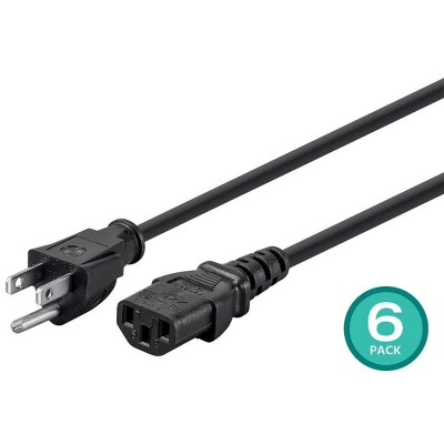  Monoprice 3-Prong Power Cord - 10ft - Black (6-Pack) NEMA 5-15P to IEC 60320 C13, 18AWG, 10A, 125V, Works W/ Most Pcs, Monitors, Scanners, & Printers 