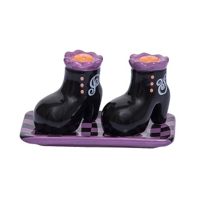 Transpac Dolomite 5 in. Halloween Witch Boot Salt and Pepper Shaker Set of 3