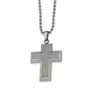 Black Bow Jewelry Stainless Steel and Carbon Fiber Cross and Beaded Chain Necklace - 1 of 4