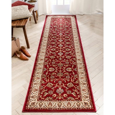 Sarouk Red Floral Oriental Runner Rug with Jute Backing