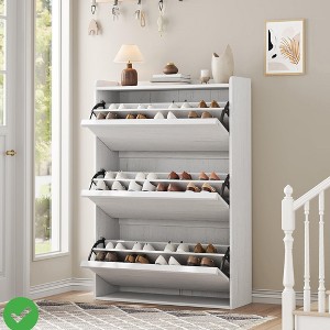 Shoe Cabinet with 3 Flip Drawers FreeStanding Shoe Storage  Wooden Shoe Organizer with Adjustable Shelf - 1 of 4