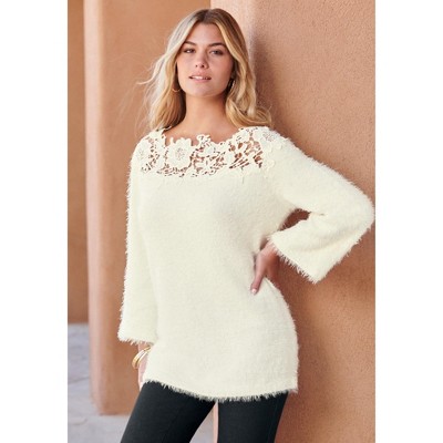 Roaman's Eyelash Lace Neck Sweater