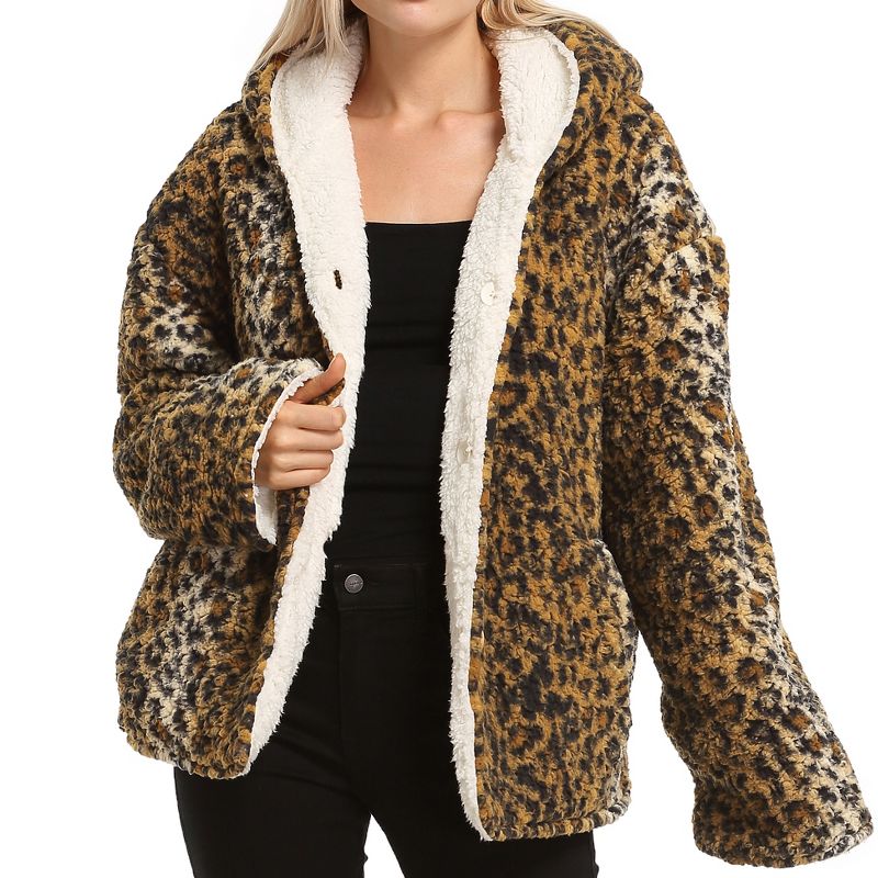 Tirrinia Leopard Fleece Hooded Jacket for Women, Super Soft Comfy Plush Reversible Casual Winter Blanket Warm Jackets Hoodie Cheetah Sweatshirt, 3 of 6