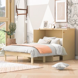 NicBex Full Size Murphy Bed 56.7" Wooden Bed Frame Morden Hideaway Wall Bed with Top Shelf, 2 Drawers for Guest Room - 1 of 4