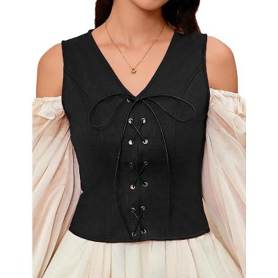 Acekool Women’s Pirate Steampunk Vest – Lace-Up Medieval Bodice, Suede Look Cosplay Waistcoat for Costume or Daily Wear
