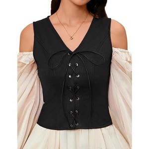 Acekool Women’s Pirate Steampunk Vest – Lace-Up Medieval Bodice, Suede Look Cosplay Waistcoat for Costume or Daily Wear - 1 of 4