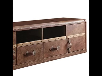 Aberdeen 80'' Retro Brown Leather TV Stand with Storage