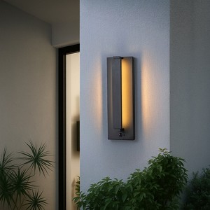 ALOADECOR H15" Modern Motion Sensor Outdoor Wall Light 23W Integrated LED Wall Sconce Matte Black for Porch Garage Patio（2 PACK） - 1 of 4