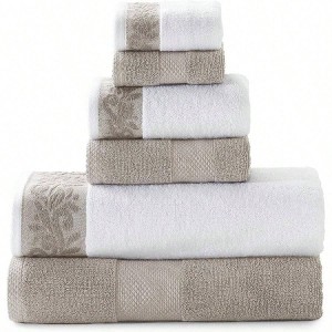600 GSM 6 - Piece Towel Set with Filgree Jacquard Border Taupe Bath Towel- 27"x54", Hand Towel- 16"x28", Washcloth- 13"x13" - 1 of 4