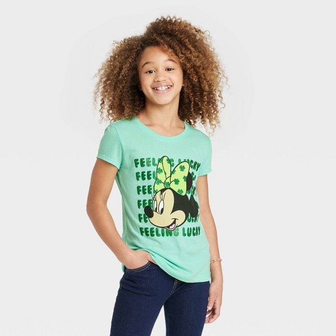 Girls' Disney Minnie Mouse Lucky St. Patrick's Day Short Sleeve Graphic T-Shirt - Aqua Green - image 1 of 3