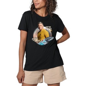 Women's Star Trek Strange New Worlds Captain Pike Loose T-Shirt Black - 1 of 4