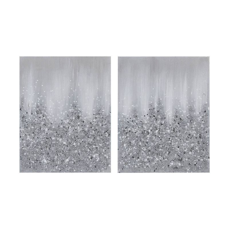 2pc Glimmer 100% Hand Brushed Heavy Textured Glitz Embellished Wall Canvas Set Silver - Madison Park, 3 of 12