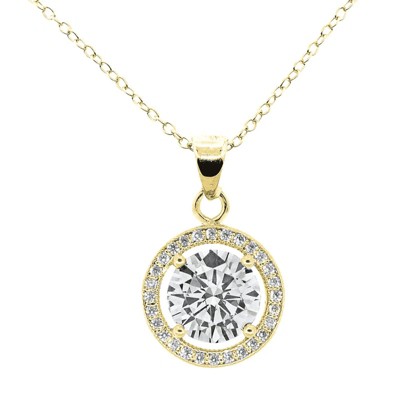 18k yellow gold-plated halo crystal pendant necklace