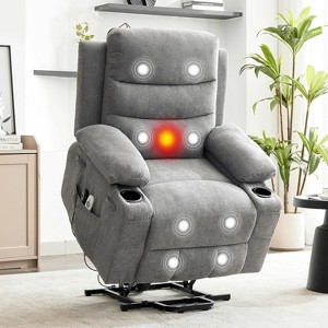 Power Lift Recliner Chair, Oversize Electric Recliners with Heat and Massage, Stand Assist Single Sofa Seat with Cup Holders, Side Pocket - 1 of 4
