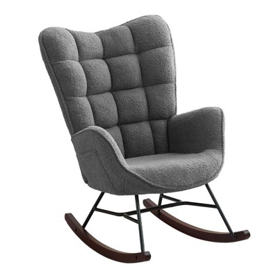 Hyleory Modern Rocking Chair, Teddy Velvet Upholstered Accent Chair
