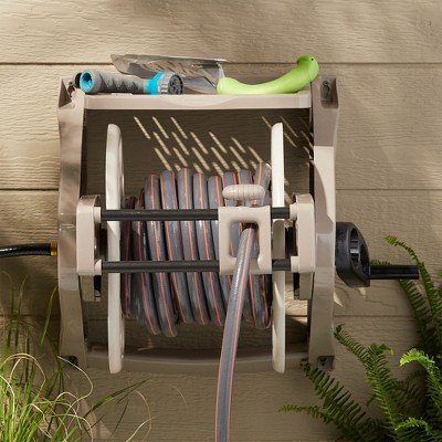 Suncast Taupe Resin Wall Mounted Hose Reel with Crank Handle