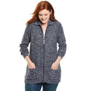 Woman Within Plus Size Marled Zip-Front Cable Knit Cardigan - 1 of 4