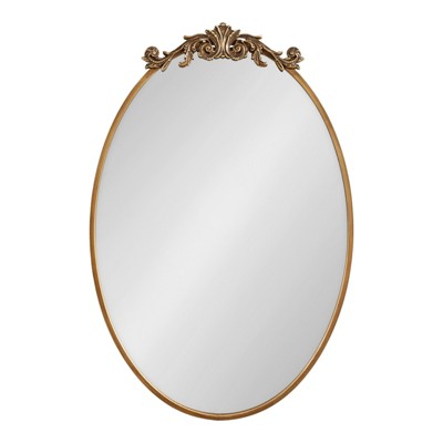 Antique Gold Oval Baroque Vanity Wall Mirror with Ornate Crown