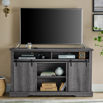 GreenEver TV Stand for 65 Inch TV, Entertainment Center with Storage Cabinets & Sliding Barn Door, Mid Century Modern TV Console