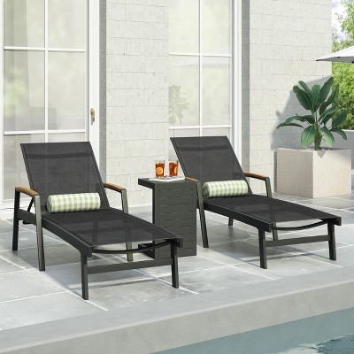 Black Aluminum Outdoor Chaise Lounge Set with C-Shaped Table