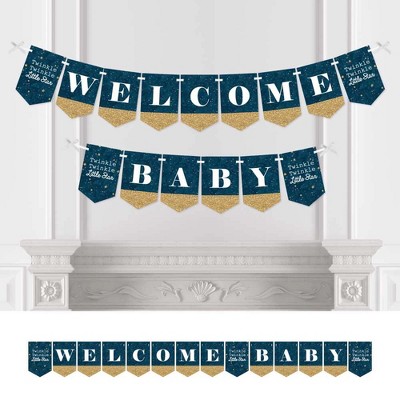 Big Dot of Happiness Twinkle Twinkle Little Star - Baby Shower Bunting Banner - Blue Party Decorations - Welcome Baby