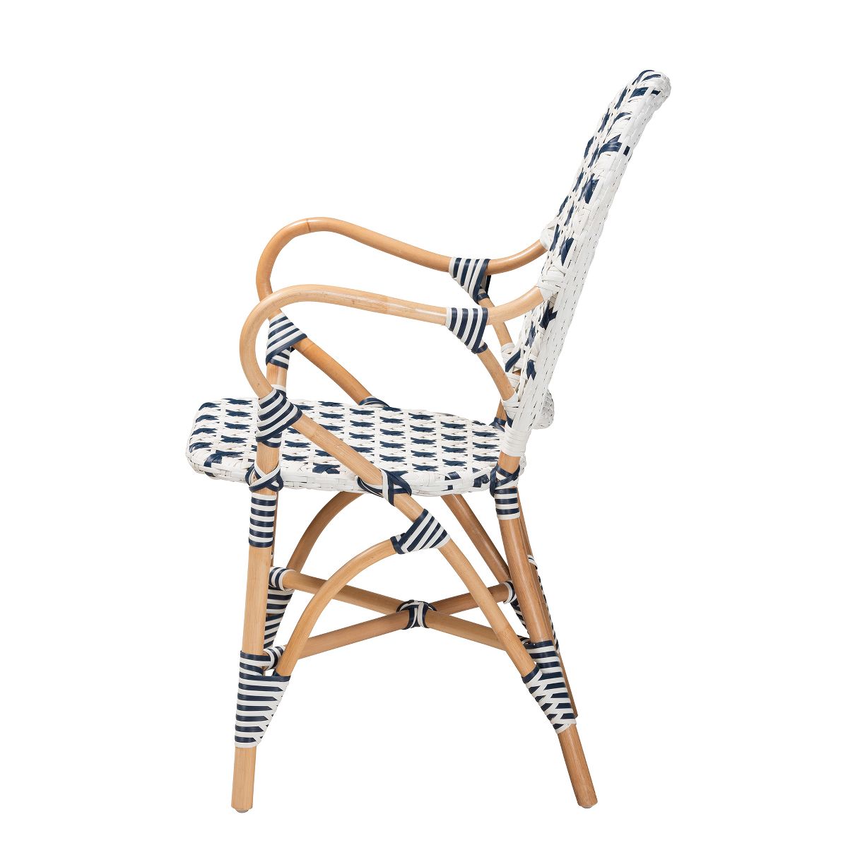 bali & pari Bryson Modern French Blue and White Weaving and Natural Rattan Bistro Chair - thumbnail 4