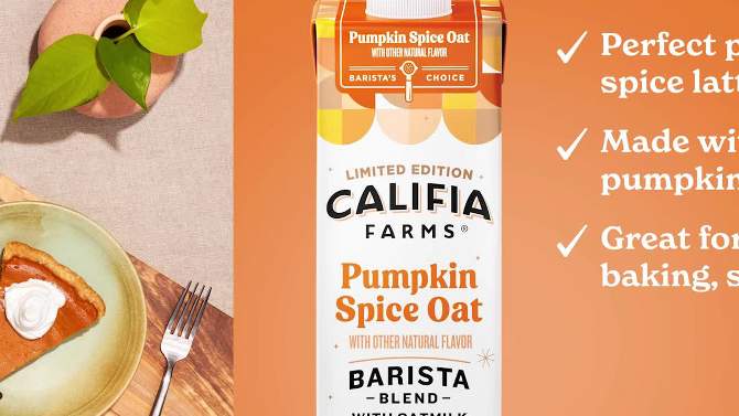 Califia Farms Pumpkin Spice Oat Milk Barista Blend Coffee Creamer - 1qt, 2 of 12, play video