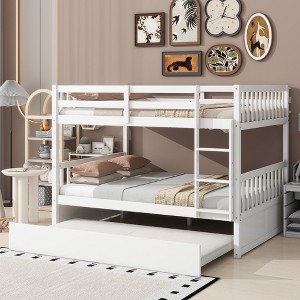 Sapphtopaz Full Over Full Bunk Bed with Trundle for Bedroom,Bunk Beds with Ladder and Guardrails,Convertible to 2 Beds Frame for Kids and Adults - 1 of 4