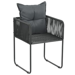vidaXL Set of 6 Outdoor Dining Chairs - Poly Rattan Patio Furniture with Pillows - Black - Weather Resistant - Easy to Clean - Lightweight - 1 of 4