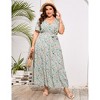 BLUEMING Summer Maxi Dress for Plus Size Women Tie Wasit Surplice Dress Flutter Sleeve A-Line Dress - 4 of 4