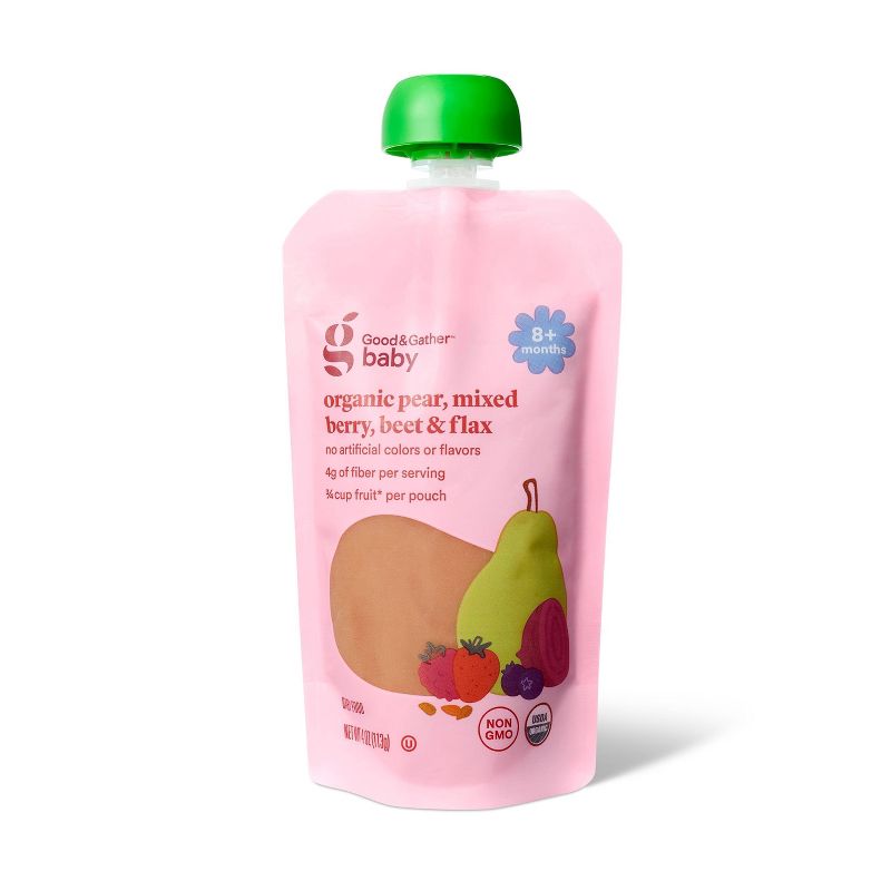 Organic Pear Mixed Berry Beet Flax Baby Food Pouch - 4oz - Good &#38; Gather&#8482;, 1 of 4