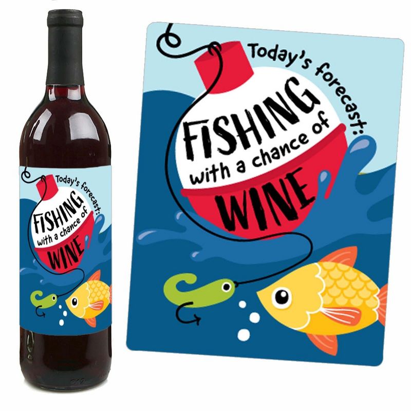 Big Dot of Happiness Let's Go Fishing - Fish Themed Birthday Party or Baby Shower Decorations for Women & Men - Wine Bottle Label Stickers - Set of 4, 3 of 9