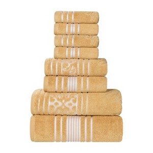 Zero Twist Cotton Solid and Floral Jacquard 8 Piece Bathroom Towel Set by Blue Nile Mills - 1 of 4