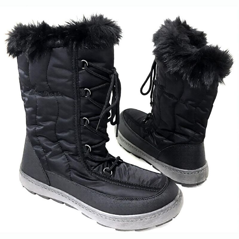 Women's Winter Snow Boots Black Zippe Fur Shoes , Black-5