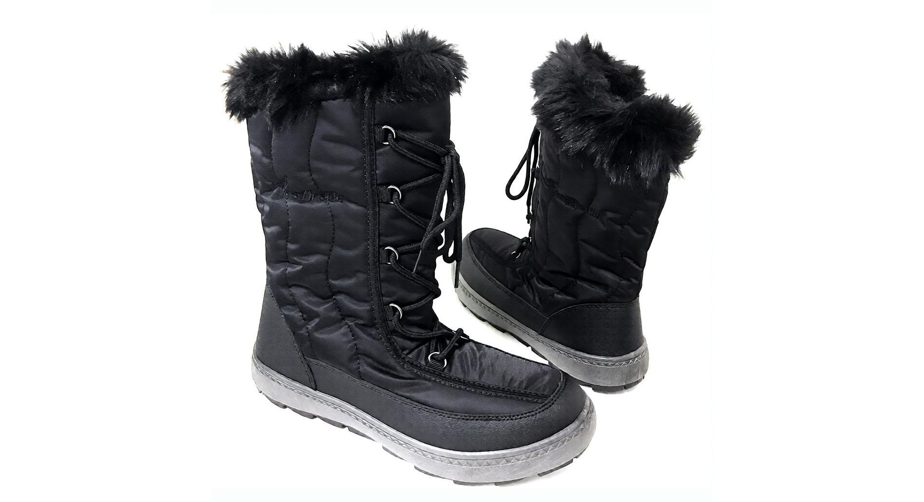 Women's Winter Snow Boots Black Zippe Fur Shoes