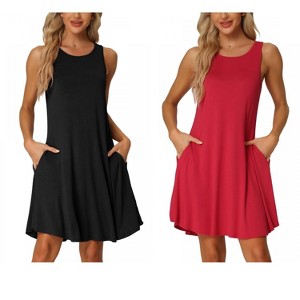 INSPIRE CHIC Women's 2 Pcs Sleeveless Crew-Neck Sleep Dress with Pockets Nightgown Set - 1 of 4
