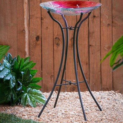 Hourglass Shaped Black Metal Bird Bath Stand