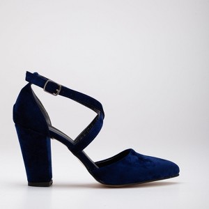Sina - Dark Blue Velvet Criss Cross Heels | Forever & Always Shoes - 1 of 4